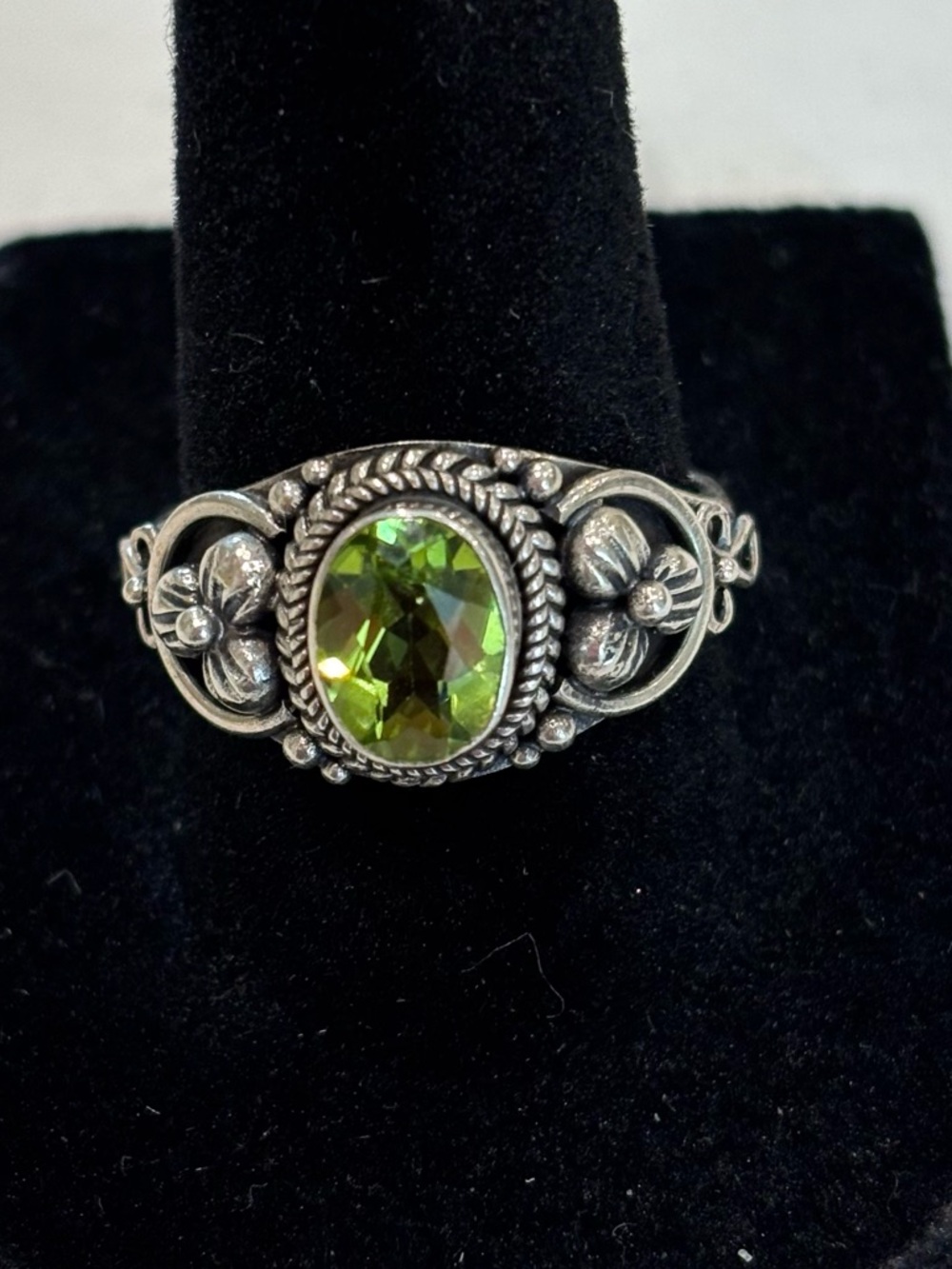 Peridot Floral Sterling Ring